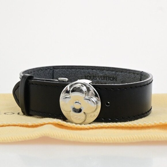 LOUIS VUITTON Good Luck Bracelet Bangle Monogram Leather Black - Picture 1 of 11